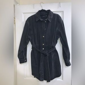 ASOS DESIGN Denim Oversized Belted Shirt Dress in Washed Black Size 8
